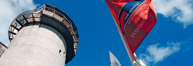 National Maritime Museum Cornwall tower with flag in foreground